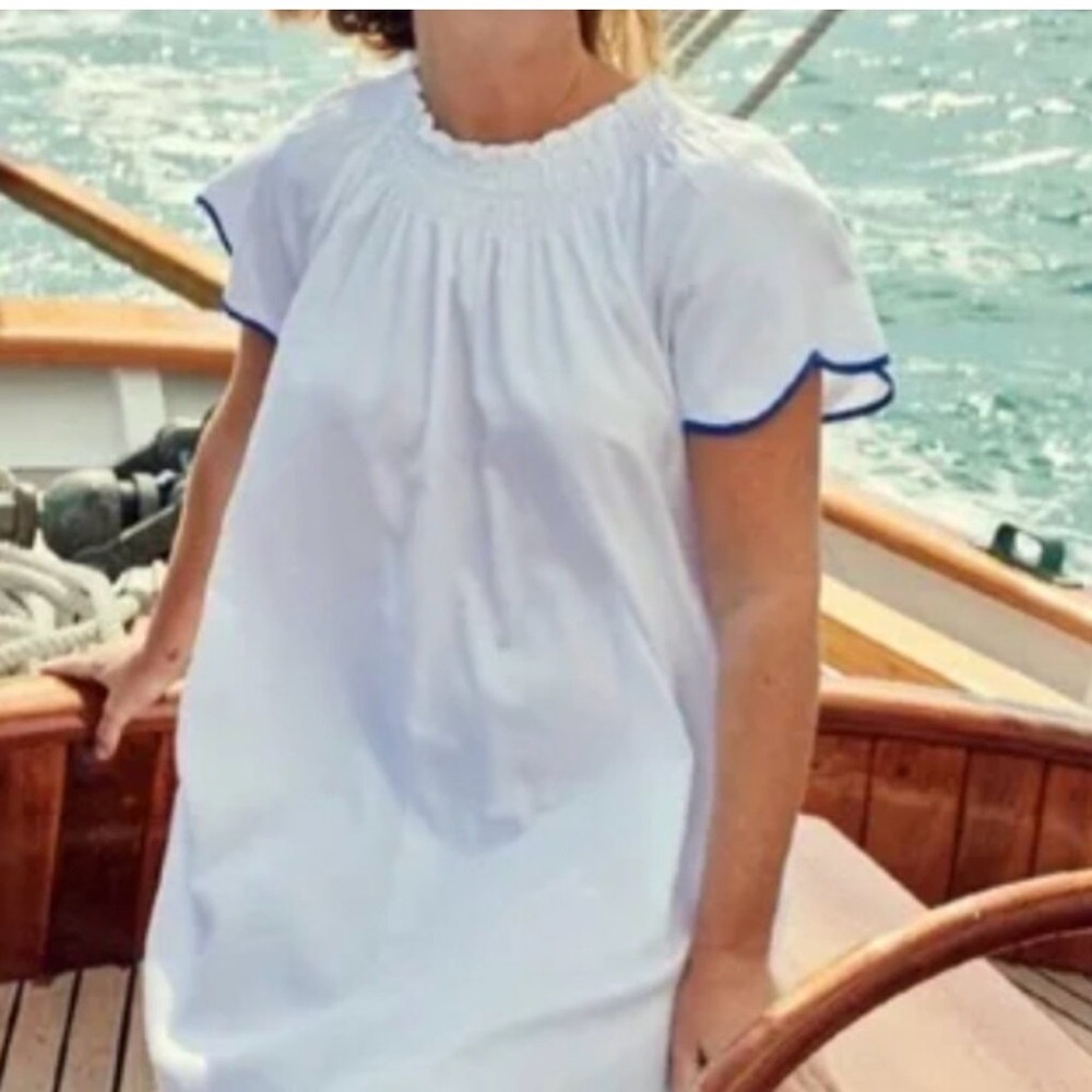 LAKE 100% Cotton Women's White Nightgown with Blue Trim